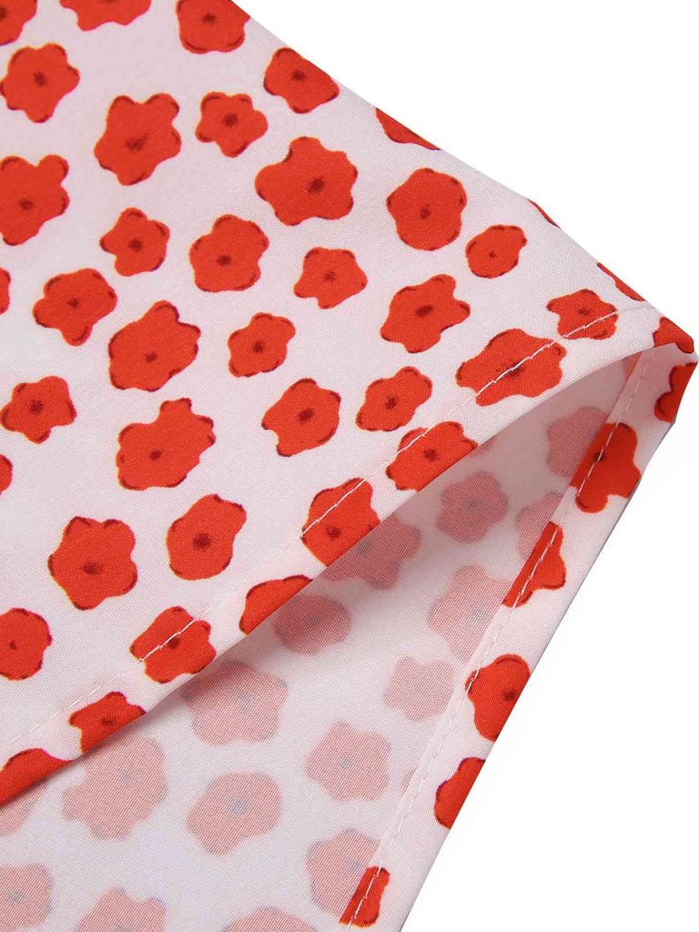 Rot 1950er Revers Blümchen Dots Kleid