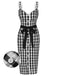 Schwarz 1960er Spitzenbesatz Gingham Bogen Kleid