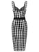 Schwarz 1960er Spitzenbesatz Gingham Bogen Kleid