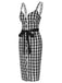 Schwarz 1960er Spitzenbesatz Gingham Bogen Kleid