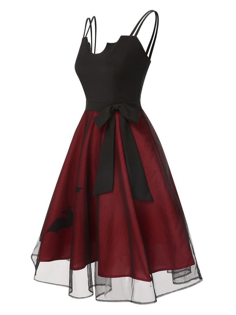 Schwarz & Rot 1950er Halloween Fledermaus Masche Kleid