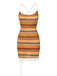 Multicolor 1960er Bohemien Kordelzug Knit Träger Kleid