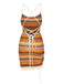 Multicolor 1960er Bohemien Kordelzug Knit Träger Kleid