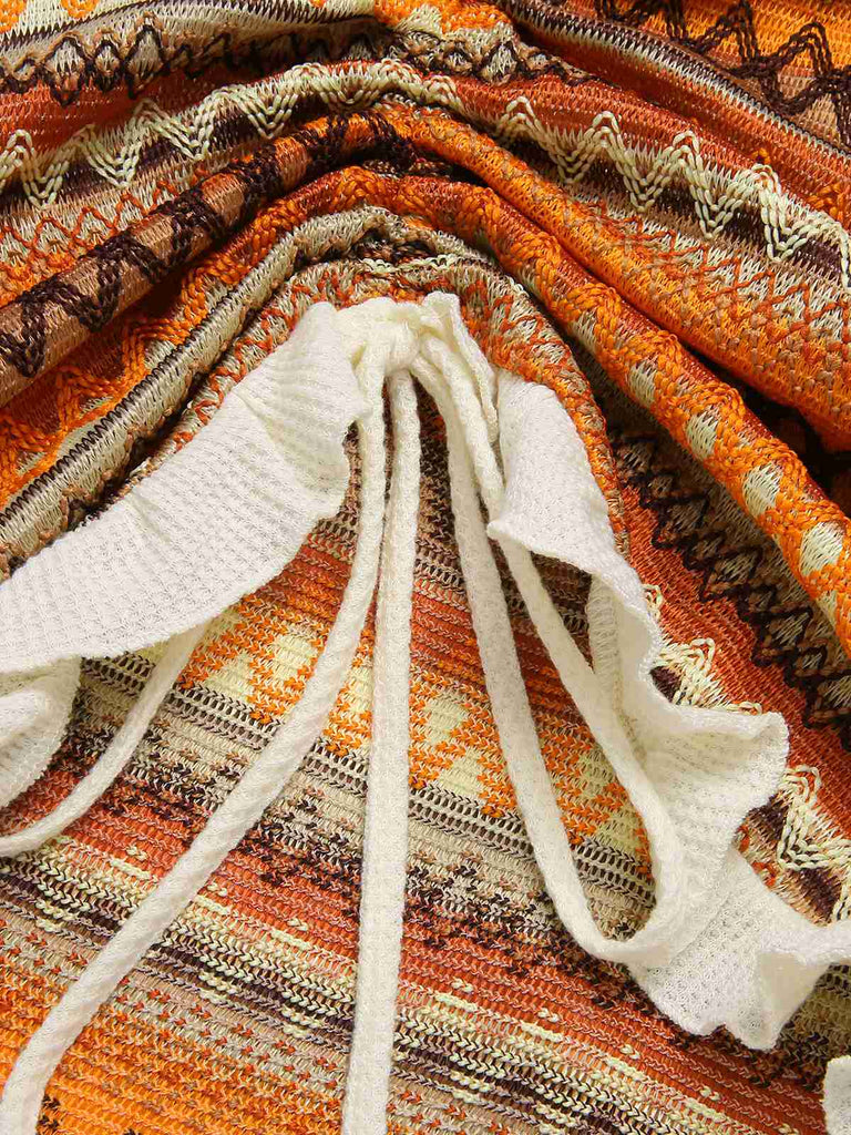 Multicolor 1960er Bohemien Kordelzug Knit Träger Kleid