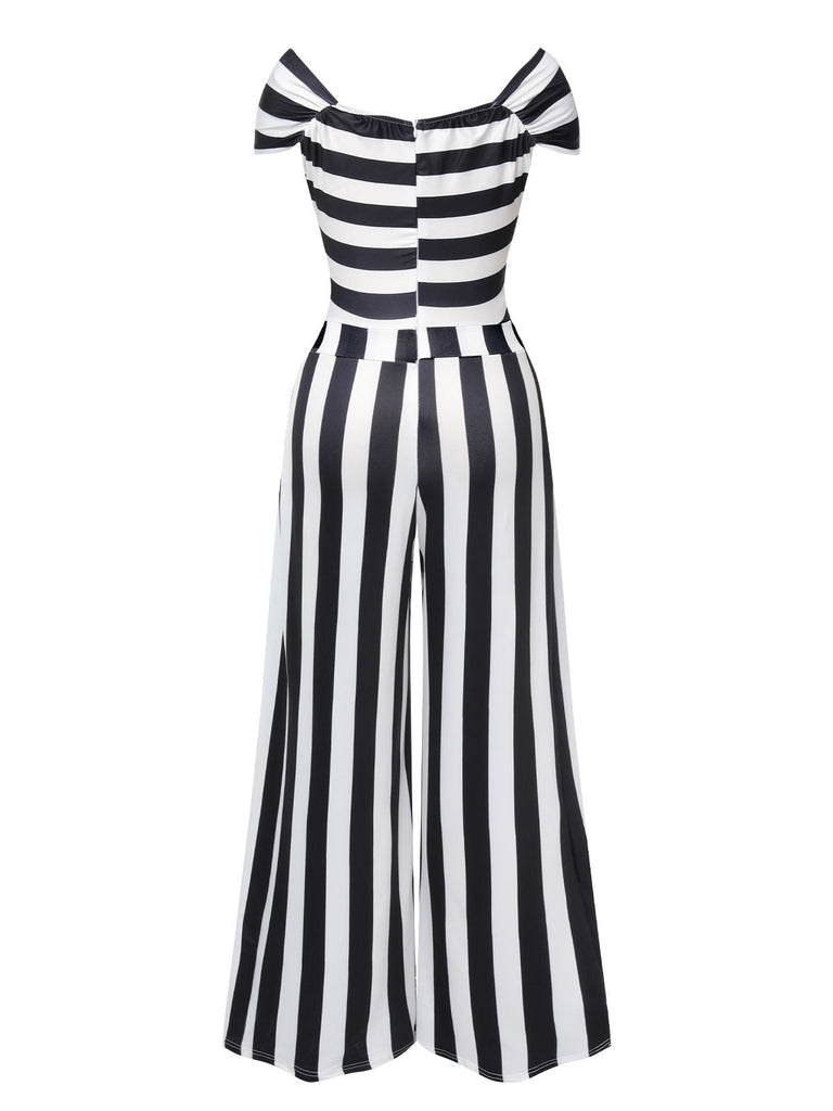 Beetlejuice Kostüm Schwarz 1960er Schulterfrei Streifen Jumpsuit