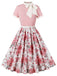 Rosa 1950er Rose Patchwork Krawattenkragen Kleid