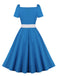 Blau 1950er Solide Sweetheart Gürtel Kleid