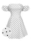 Weiß 1950er Schulterfrei Polka Dots Kleid