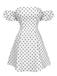 Weiß 1950er Schulterfrei Polka Dots Kleid