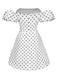 Weiß 1950er Schulterfrei Polka Dots Kleid