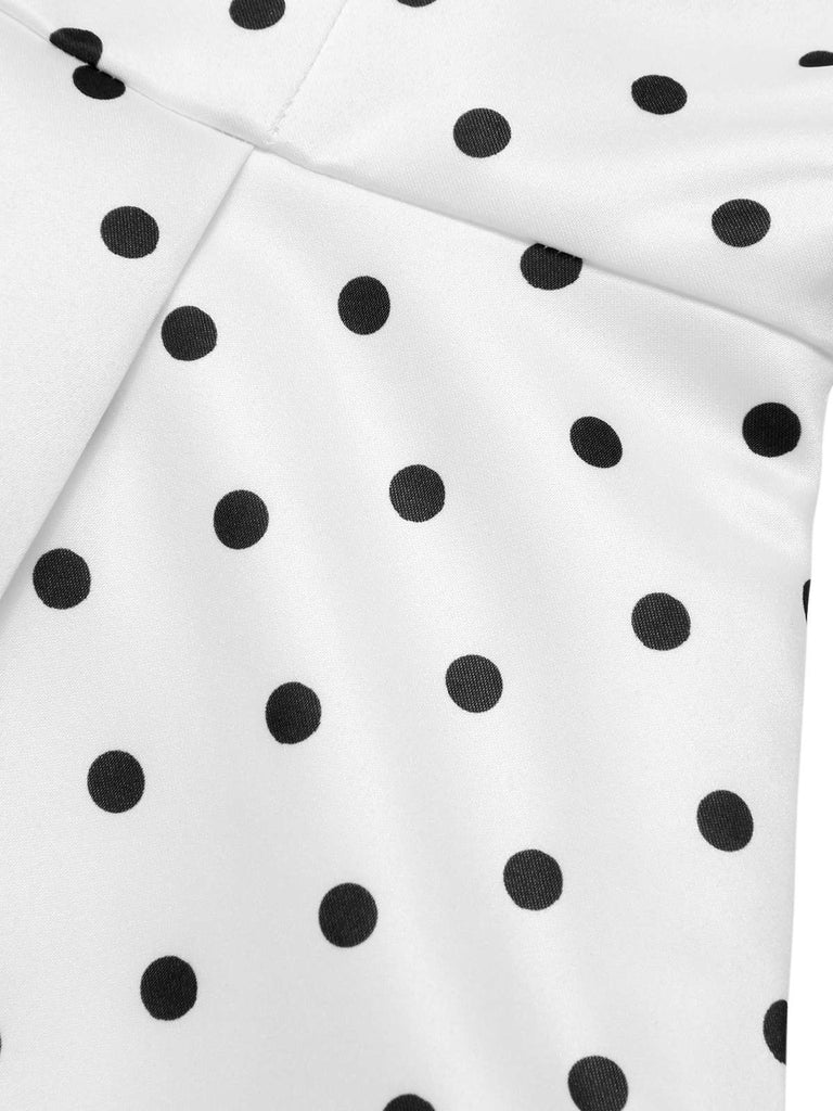 Weiß 1950er Schulterfrei Polka Dots Kleid