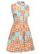 [Vorverkauf] [Übergröße] Orange & Blau 1960er Blumen Stehkragen Kleid
