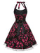 Rot 1950er Blumen Halter Spitze Swing Kleid