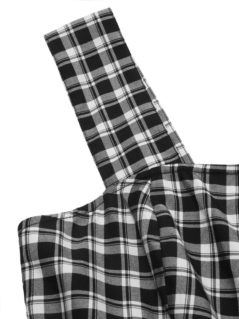 [Vorverkauf] Dunkelgrau 1950er Träger Plaids Ärmellos Kleid