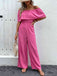 Rosa 1960er Solide Schulterfrei Weites Bein Jumpsuit