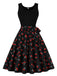 Schwarz 1950er Rot Kirsche Patchwork Swing Kleid