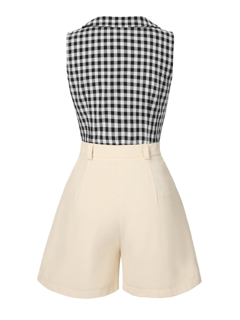 [Vorverkauf] 2PCS 1940er Revers Gingham Top & Solide Shorts