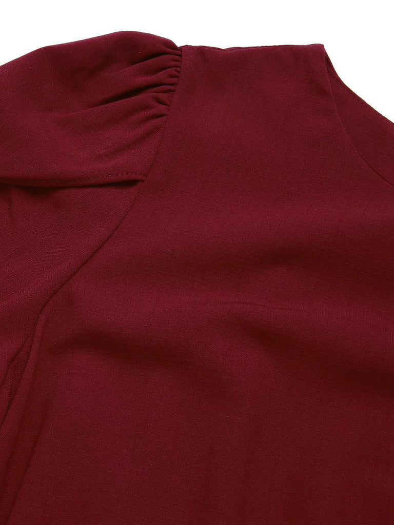 Weinrot 1960er Solide Seitlicher Schlitz Kleid