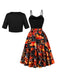 Schwarz 1950er Kürbis Halloween Swing Kleid & Bolero Jacke