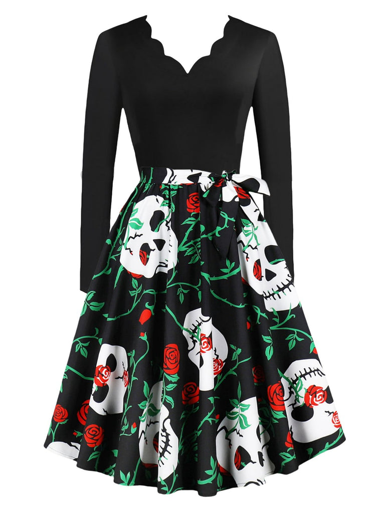 1950er Halloween Wellenhals Patchwork Kleid