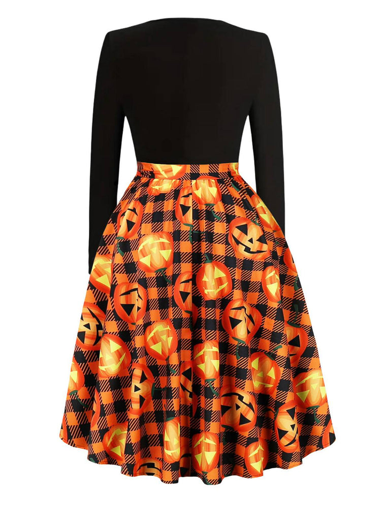 1950er Halloween Wellenhals Patchwork Kleid