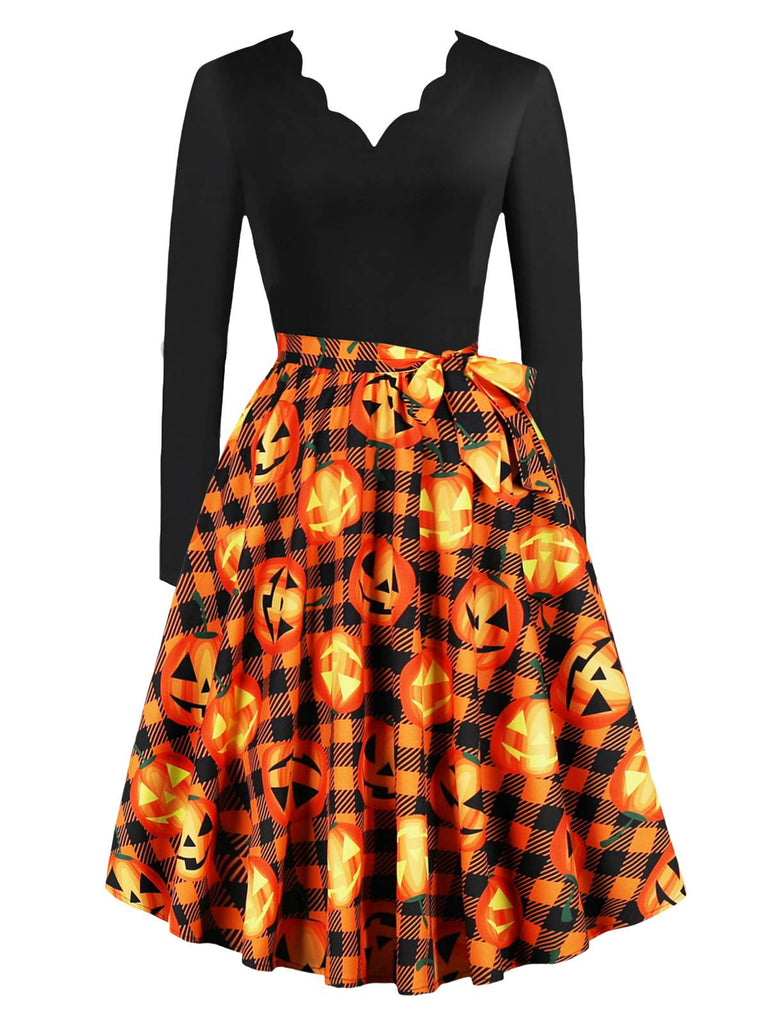 1950er Halloween Wellenhals Patchwork Kleid