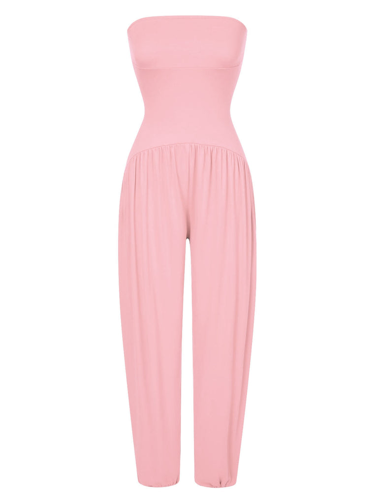 1970er Solide Bandeau Laterne Jumpsuit