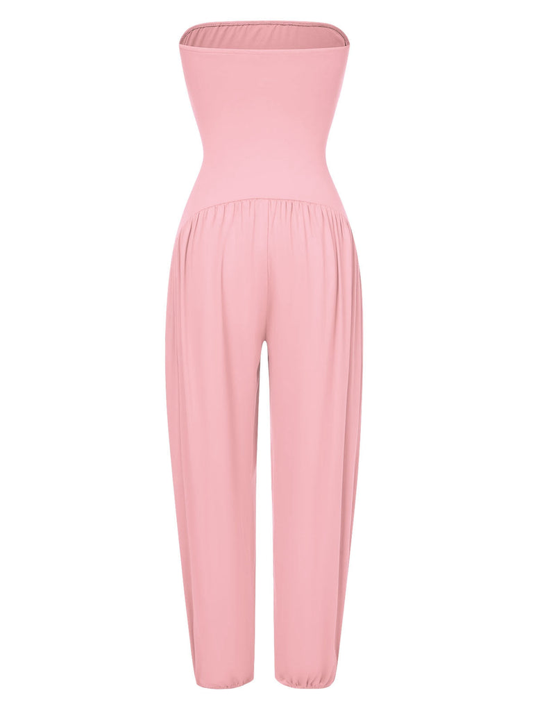 1970er Solide Bandeau Laterne Jumpsuit