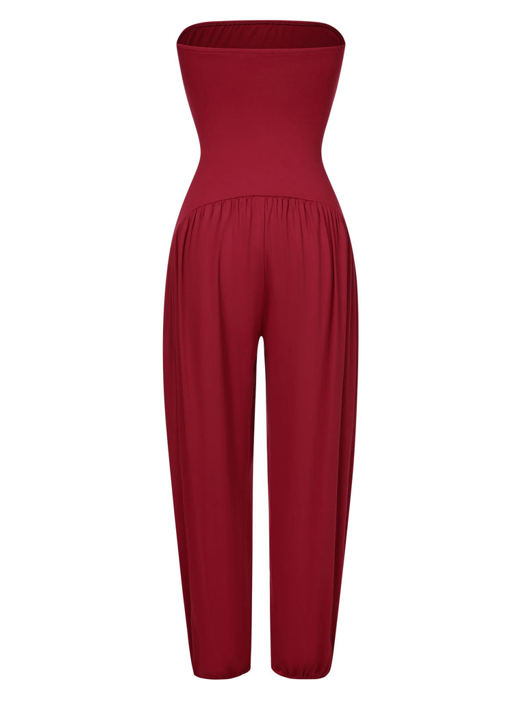 1970er Solide Bandeau Laterne Jumpsuit