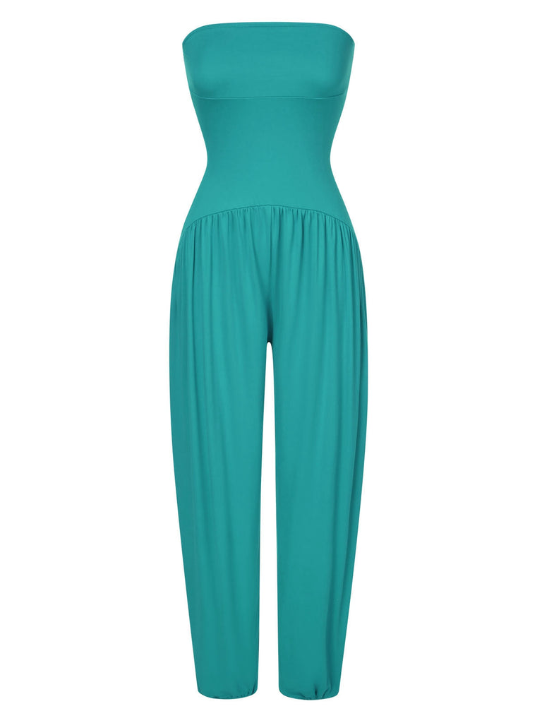 1970er Solide Bandeau Laterne Jumpsuit