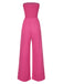 1970er Solide Ärmellos Gesmokt Bandeau Jumpsuit