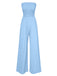 1970er Solide Ärmellos Gesmokt Bandeau Jumpsuit