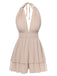 Beige 1950er Halter Tief V-Ausschnitt Rückenfrei Romper