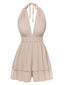 Beige 1950er Halter Tief V-Ausschnitt Rückenfrei Romper