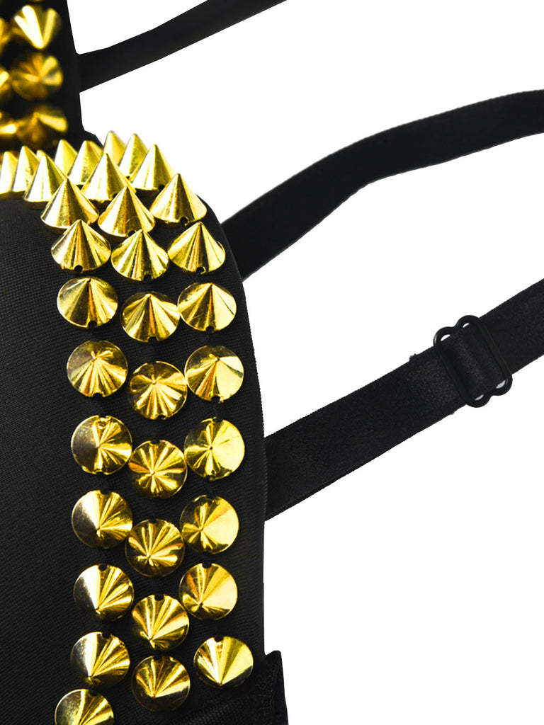 Schwarz Gothic 1980er Halloween Punk Nieten Gotisch Leibchen