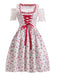 Rosa 1950er Blümchen Spitze Kleid & Gingham Schürze