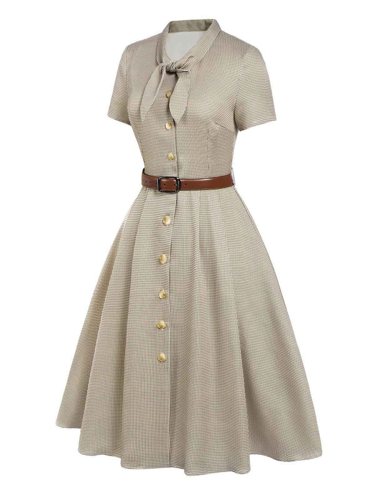 [Vorverkauf] Braun 1940er Kleines Fensterkaro Plaid Kleid