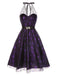 Lila 1950er Halloween Laser Masche Spinnennetz Halter Kleid