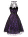 Lila 1950er Halloween Laser Masche Spinnennetz Halter Kleid