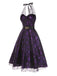 Lila 1950er Halloween Laser Masche Spinnennetz Halter Kleid