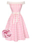 [Vorverkauf] Rosa 1950er Buffalo Check Schulterfrei Kleid