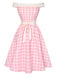 [Vorverkauf] Rosa 1950er Buffalo Check Schulterfrei Kleid