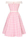 [Vorverkauf] Rosa 1950er Buffalo Check Schulterfrei Kleid