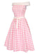 [Vorverkauf] Rosa 1950er Buffalo Check Schulterfrei Kleid