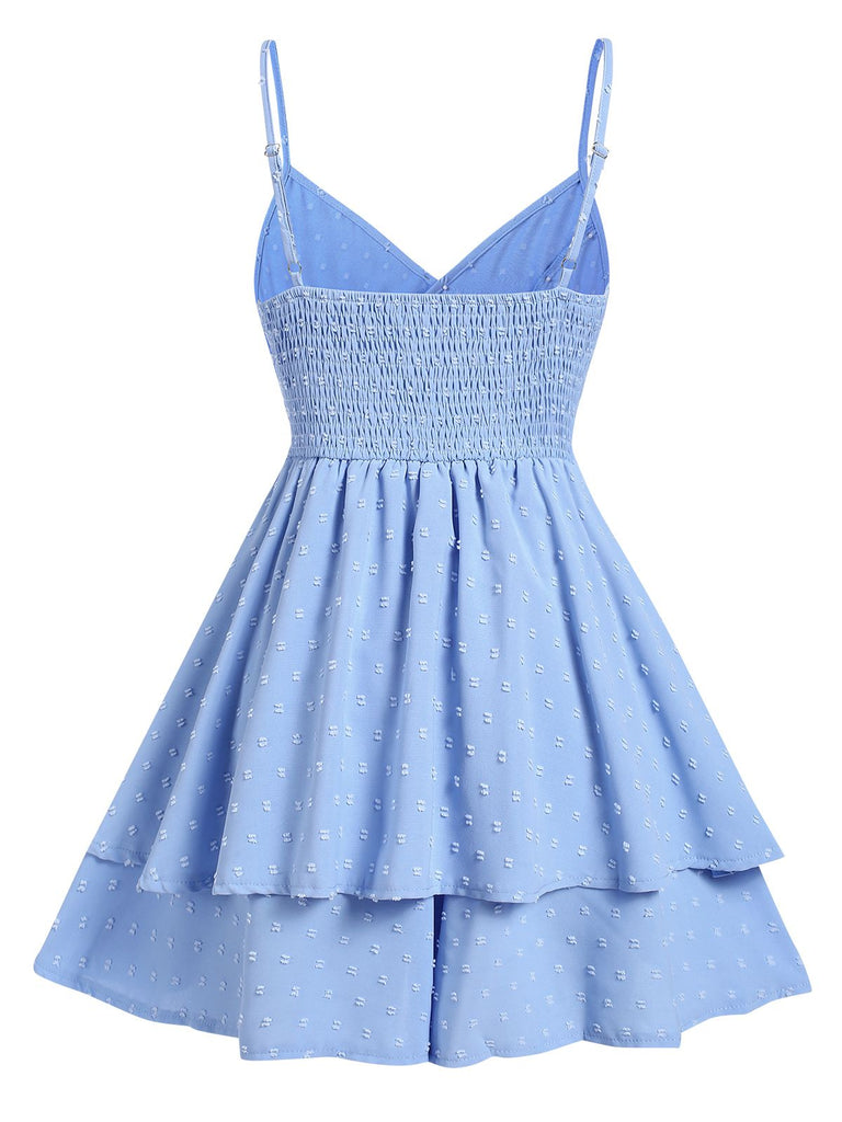 Blau 1950er Blumen V-Ausschnitt Romper