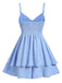 Blau 1950er Blumen V-Ausschnitt Romper