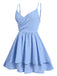 Blau 1950er Blumen V-Ausschnitt Romper