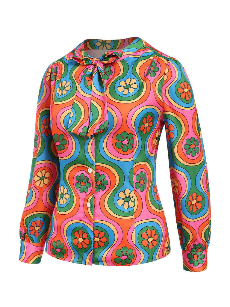 [Vorverkauf] Multicolor 1960er Blumenmuster Schnürung Shirt