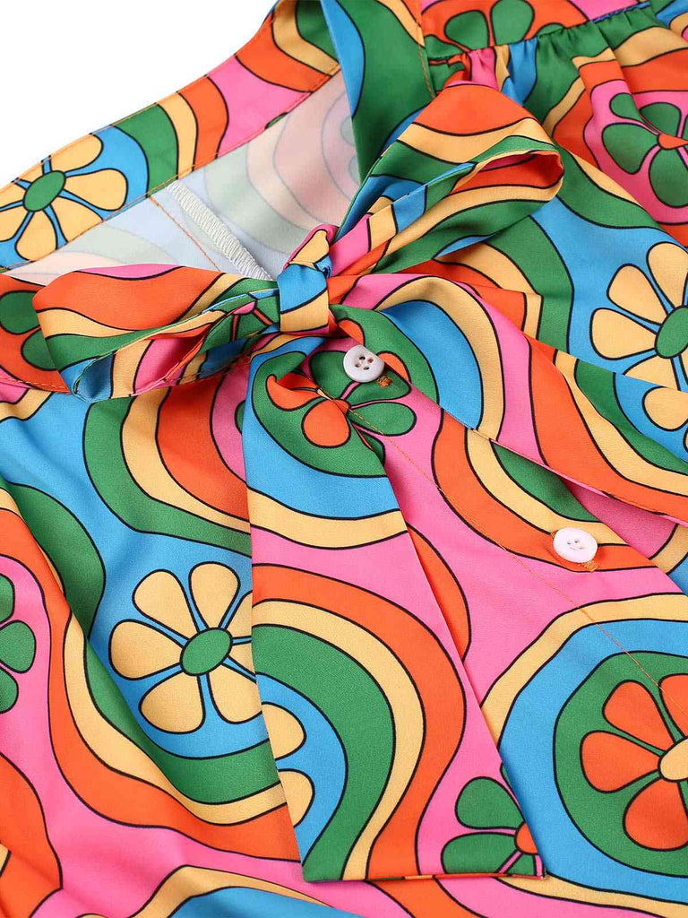 [Vorverkauf] Multicolor 1960er Blumenmuster Schnürung Shirt