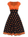 Orange 1950er Halloween Kürbis Gesicht Herzförmiger Hals Kleid